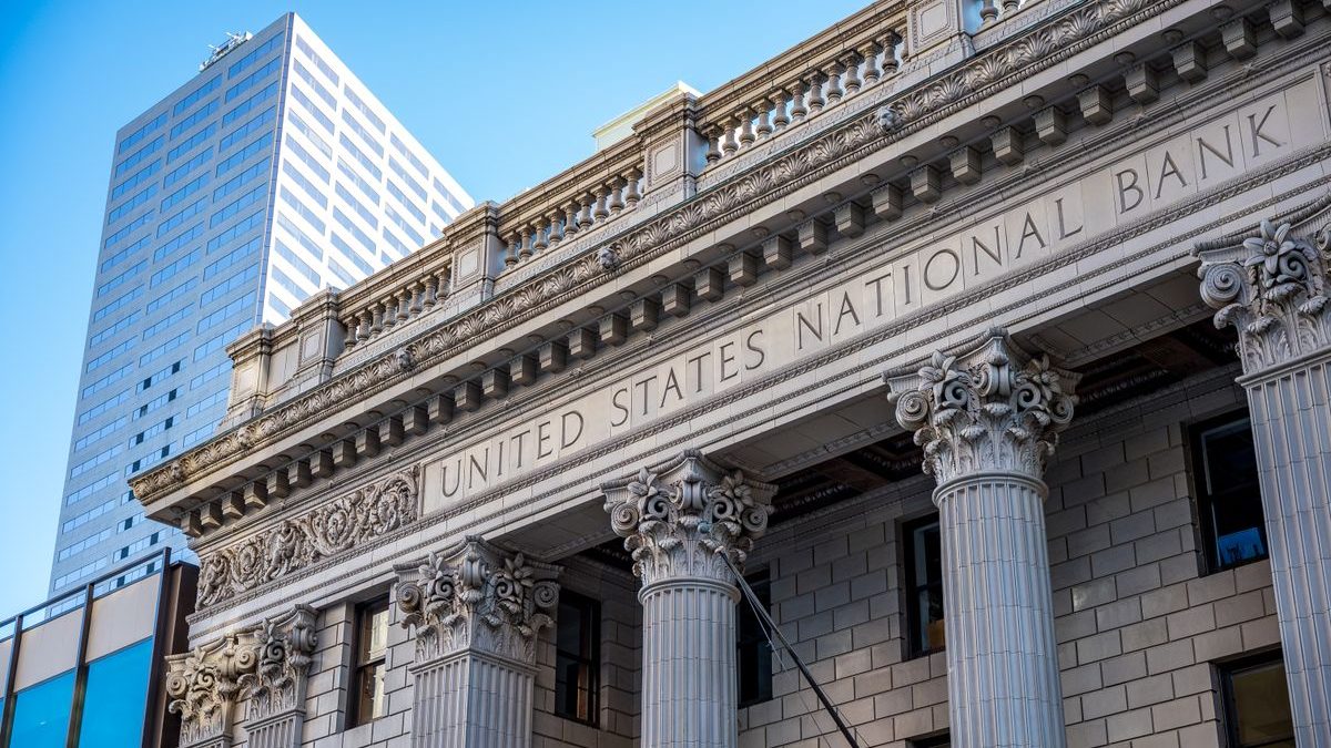 Classic bank building with columns